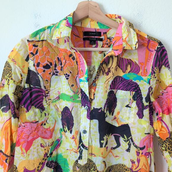 J. Crew Top Womens 4 Ratti Safari Colorful Animal Popover Zoo Teacher Giraffe - Picture 8 of 9